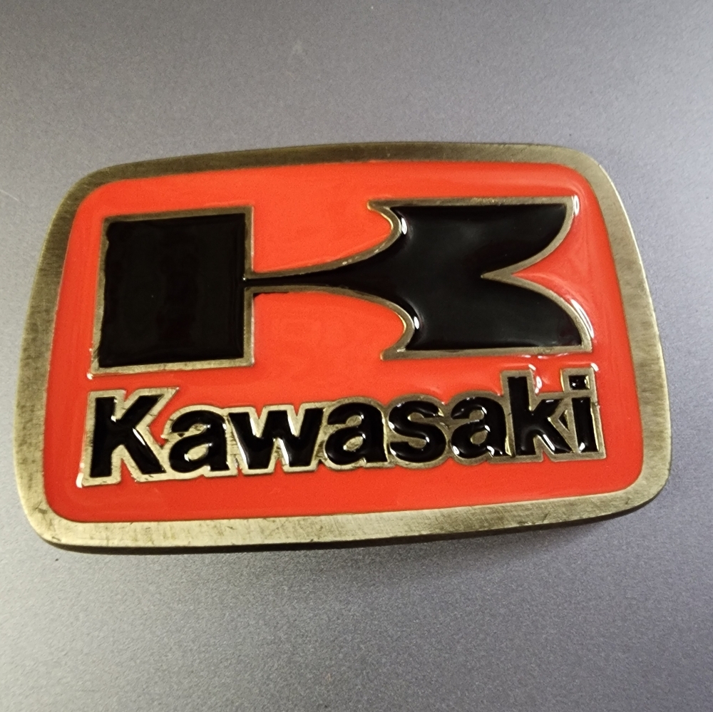 Vintage Kawasaki Motorcycle Brass Belt Buckle (1992) Indiana Metal Craft MC